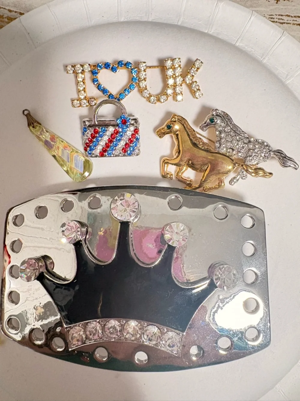 bling brooches and belt buckle lot of 5